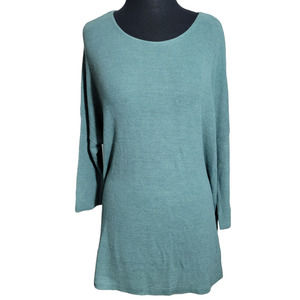 Pure Jill Green 3/4 Sleeve Ribbed Knit Linen Blend Pullover Women's Tunic Size L